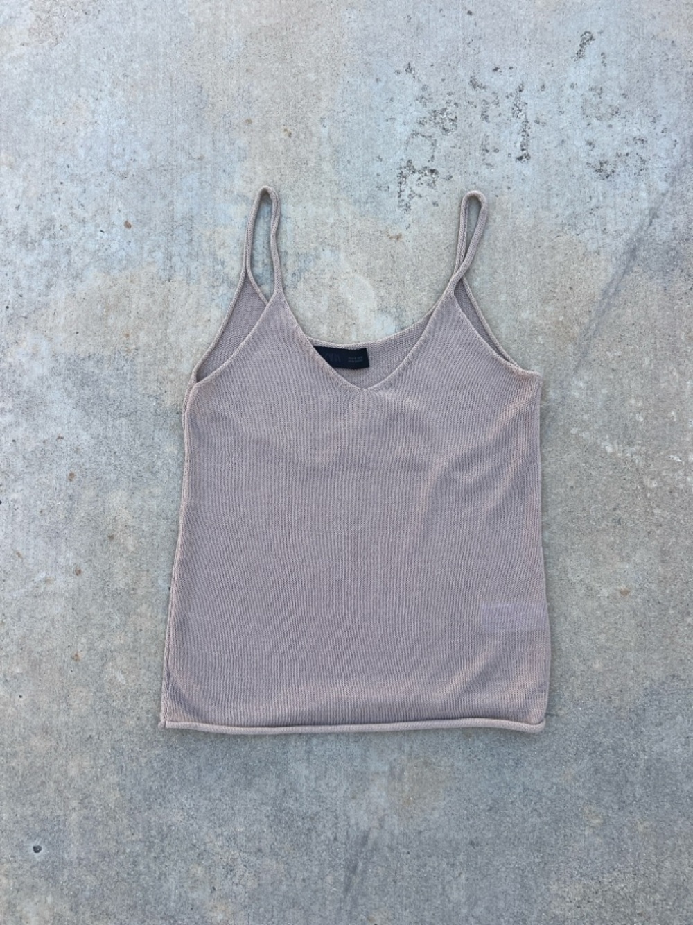 Zara Crochet V-Neck Spaghetti Strap Tank Top - Taupe